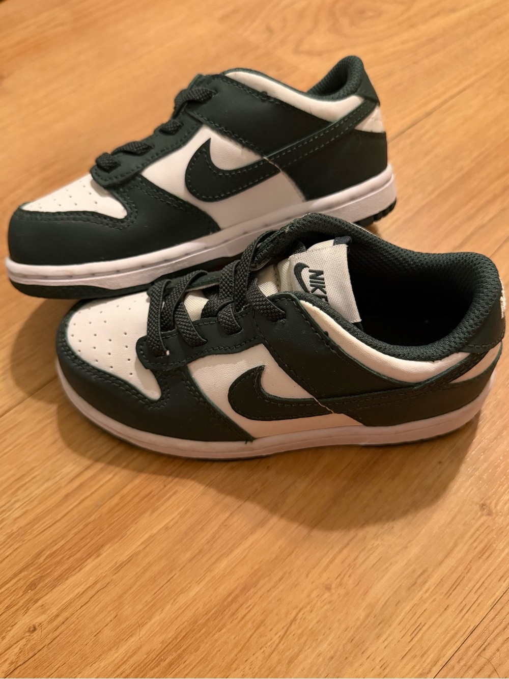 Nike Kids Dark Green and White Low-Top Dunk Sneakers